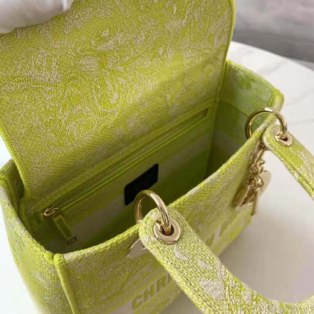 TÚI Dior Women Medium Lady D-lite Bag Lime Toile de Jouy Reverse Embroidery