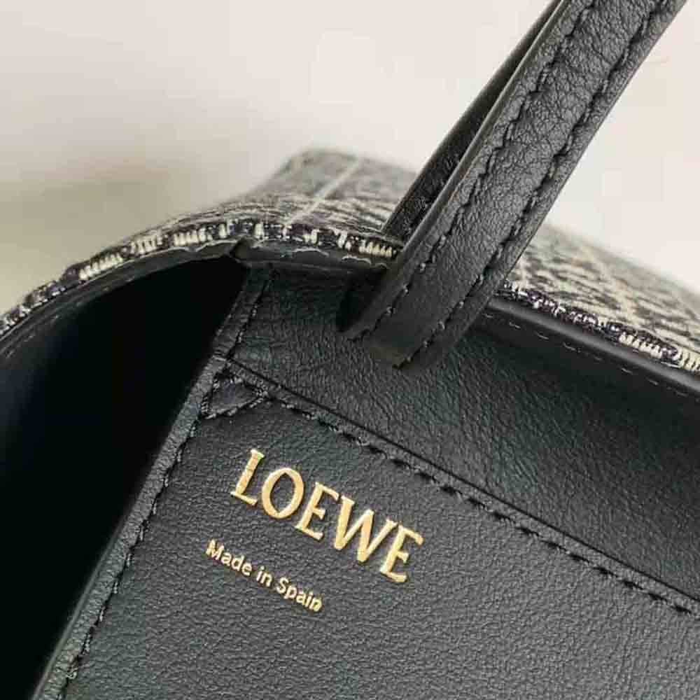 TÚI Loewe Square Tote Bag in Anagram Jacquard and Calfskin-Black