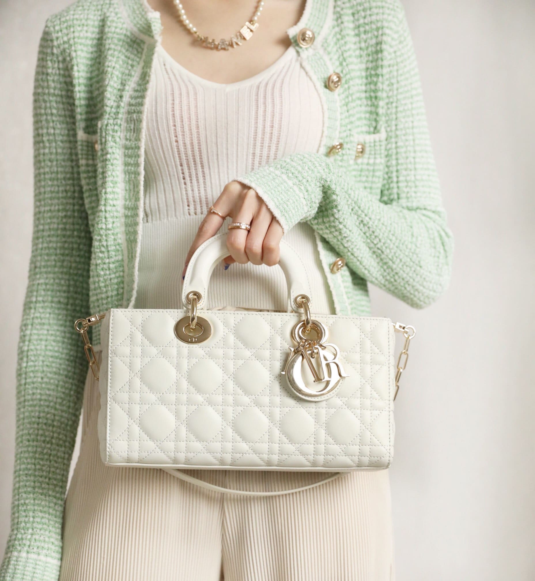 TÚI CHRISTIAN DIOR Lady D-Joy Bag Bright White Cannage Lambskin
