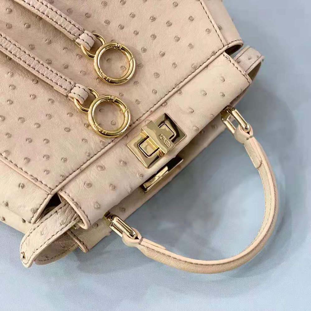 TÚI Fendi Women Peekaboo Iconic Mini Brown Ostrich Bag