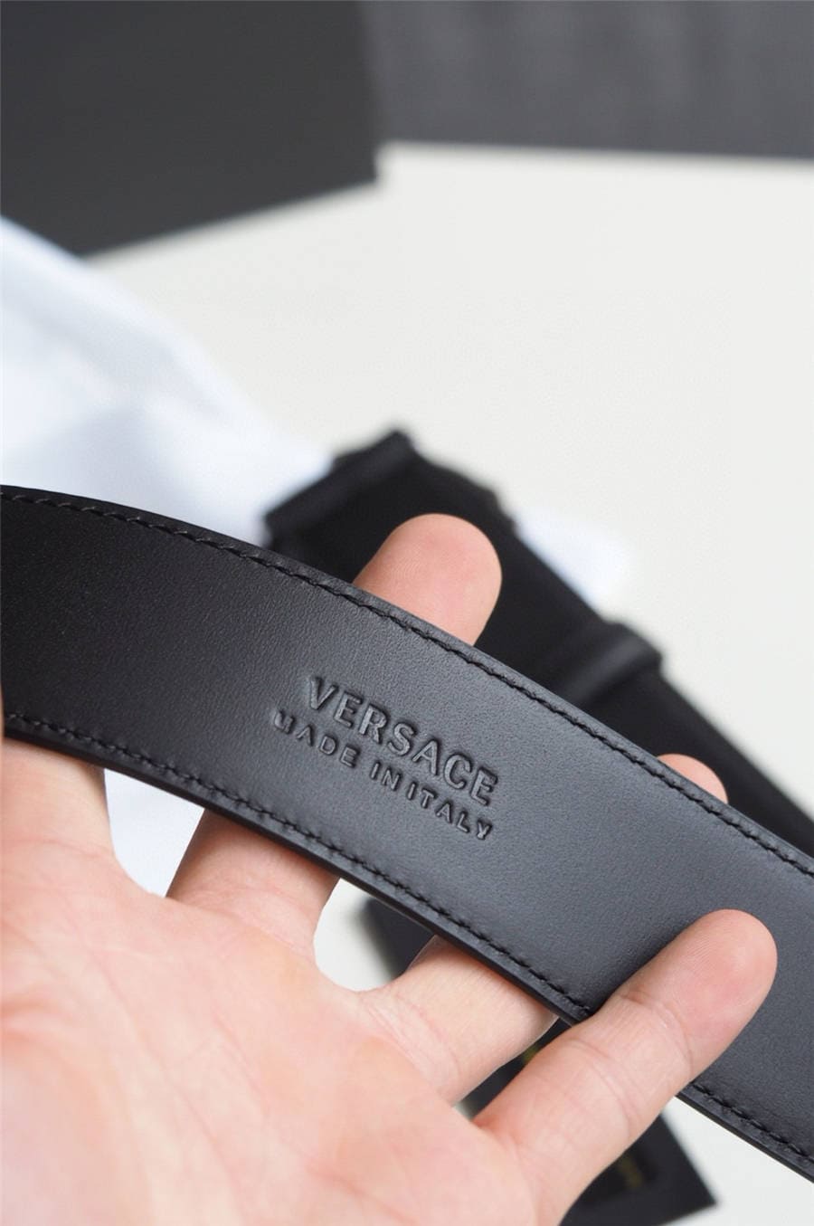 DÂY LƯNG VERSACE MEDUSA HEAD DIAMOND CALFSKIN LEATHER Khóa đen