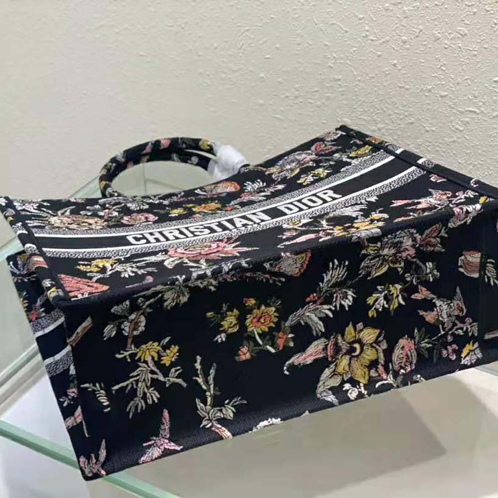 TÚI Christian Dior Book Tote Black Multicolor Dior Jardin Botanique Embroidery