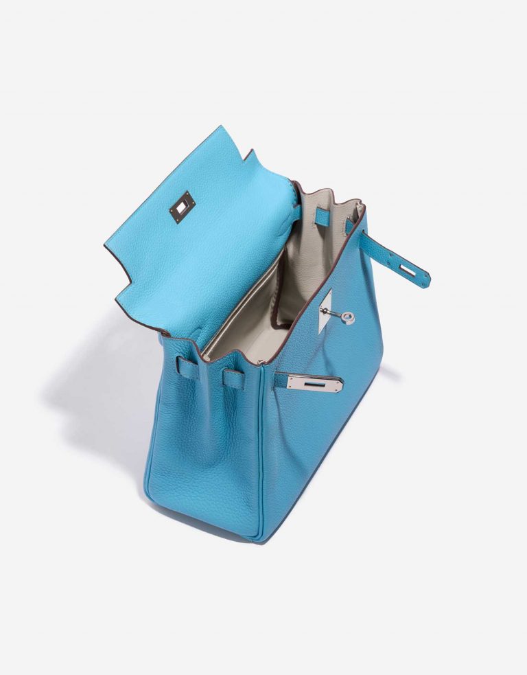 TÚI Hermès Kelly 28 Togo Blue du Nord Gris Perle Silver Buckle khóa trắng