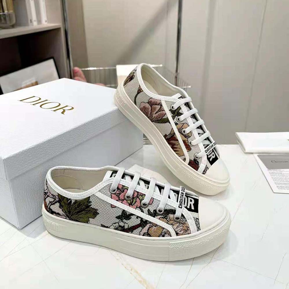 GIÀY Dior Women Walk’N’Dior Sneaker White Multicolor Cotton with Dior Jardin Botanique Embroidery