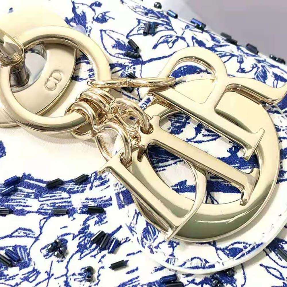 TÚI Christian Dior Dior Bag White Calfskin with Blue-Tone Printed and Bead-Embroidered Dior Jardin D’Hiver Motif