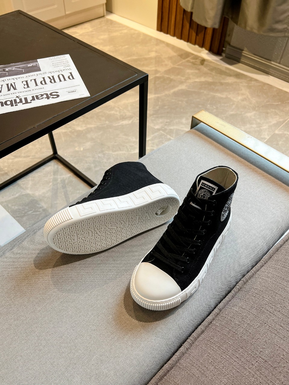 GIÀY VERSACE GRECA SNEAKERS HIGH TOP CANVAS BLACK