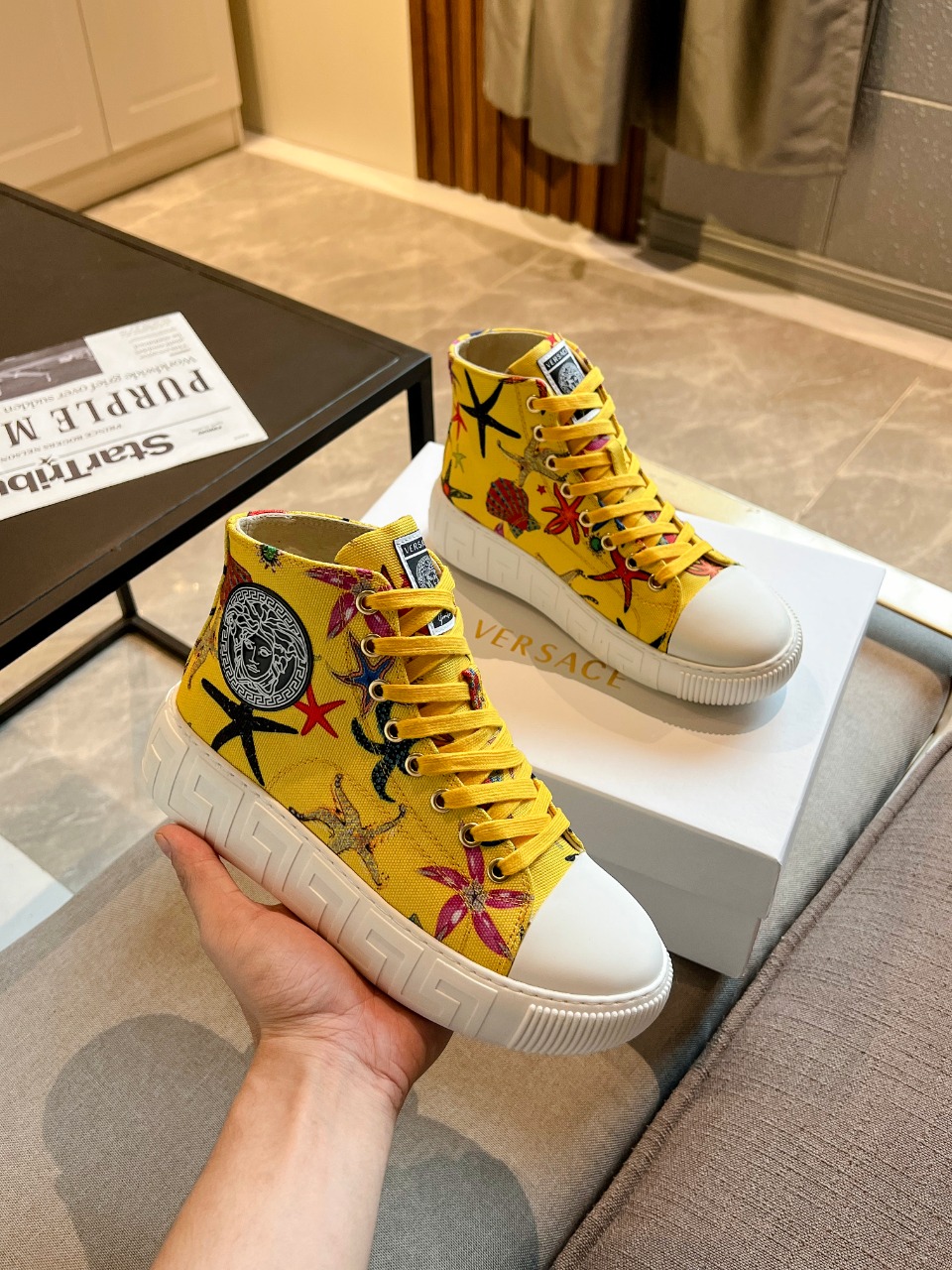 GIÀY VERSACE GRECA SNEAKERS HIGH TOP CANVAS OCEAN