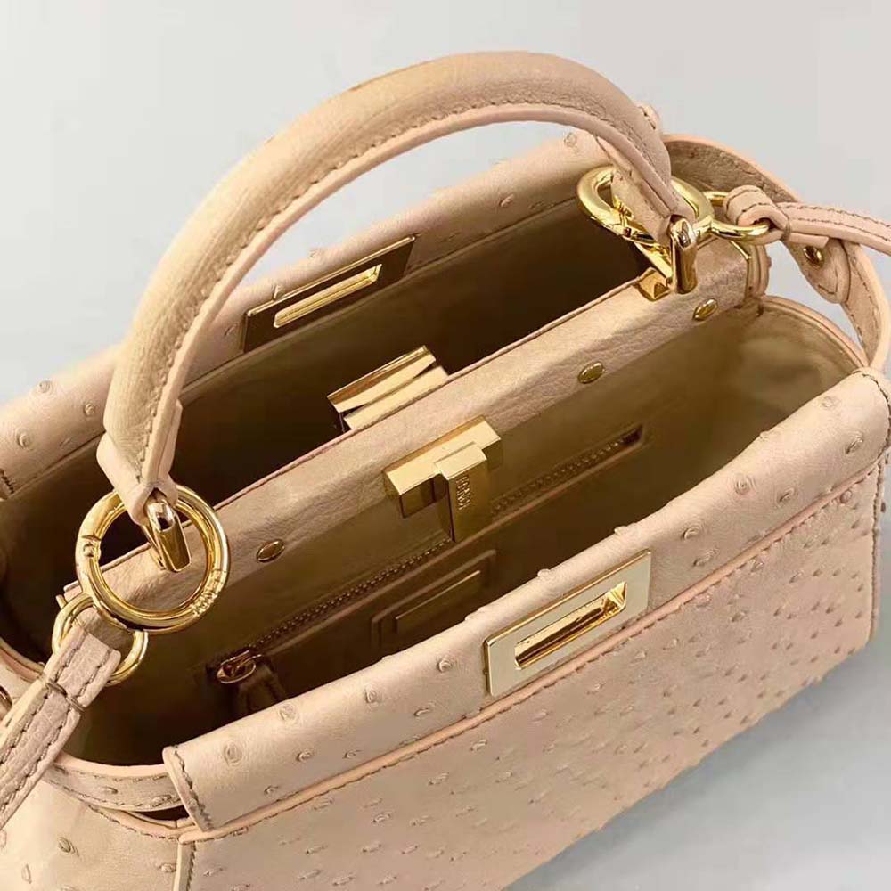 TÚI Fendi Women Peekaboo Iconic Mini Brown Ostrich Bag