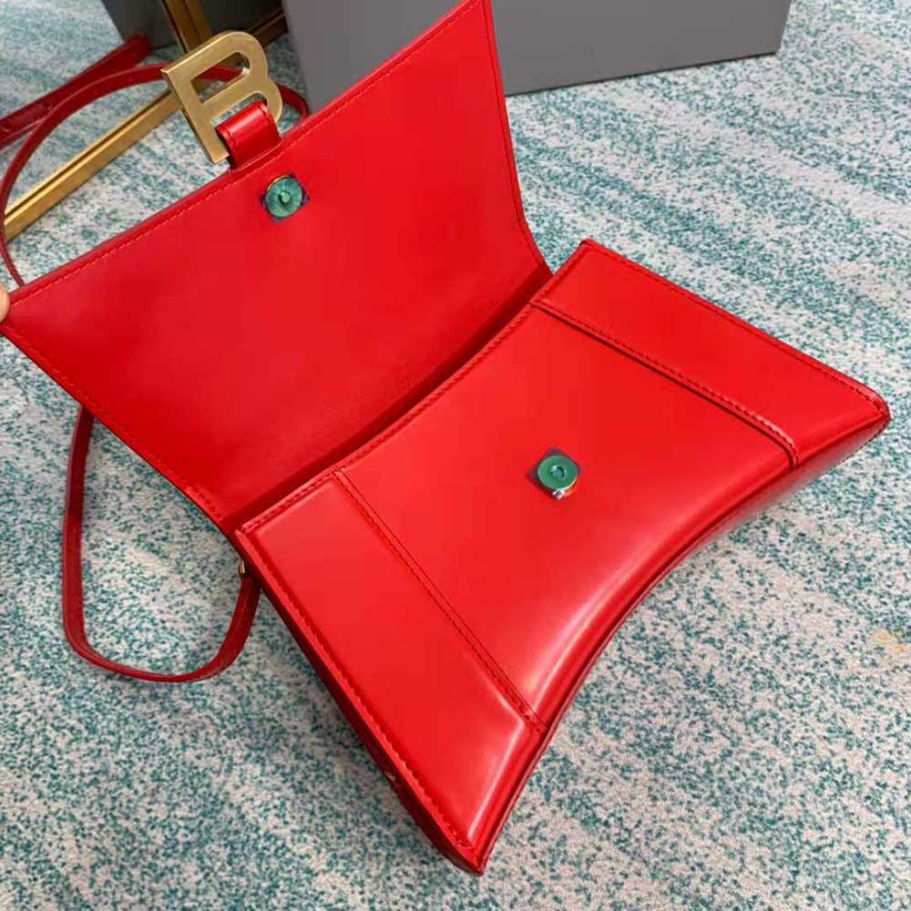 TÚI Balenciaga Hourglass Small Top Handle Bag in Shiny Box Calfskin-Red