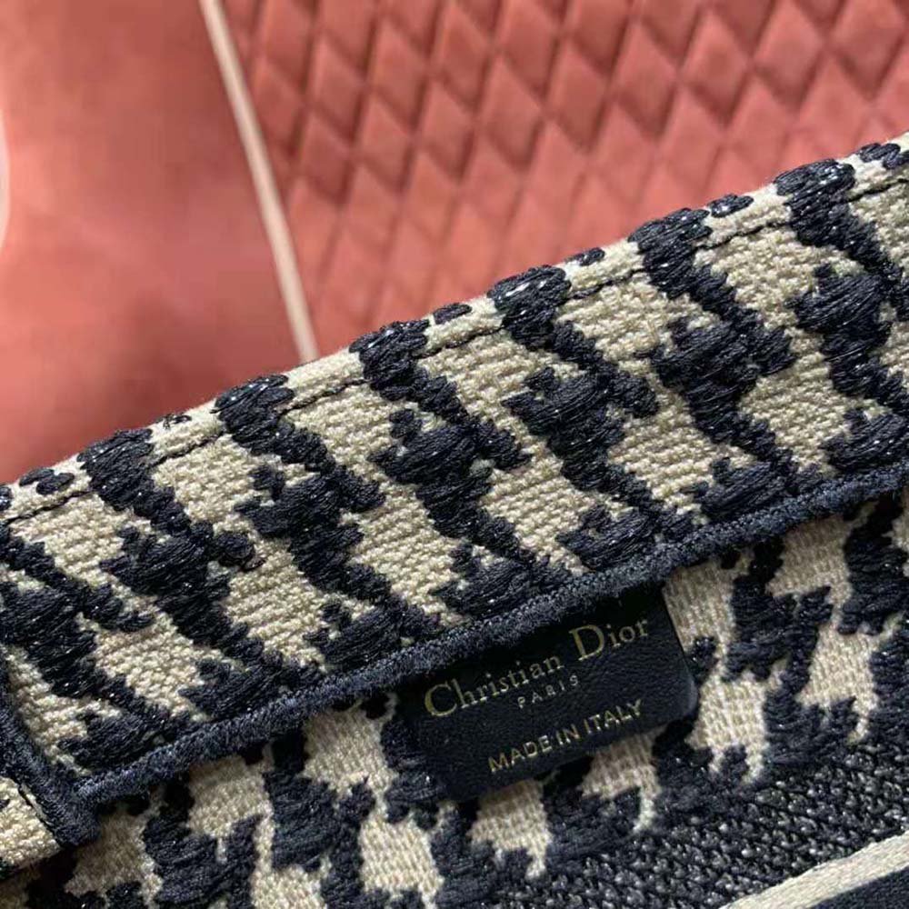 TÚI Dior Book Tote Black Houndstooth Embroidery