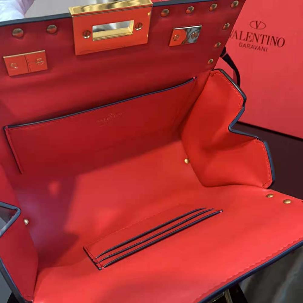 TÚI VALENTINO Rockstud Alcove Grainy Calfskin Box Bag-Red
