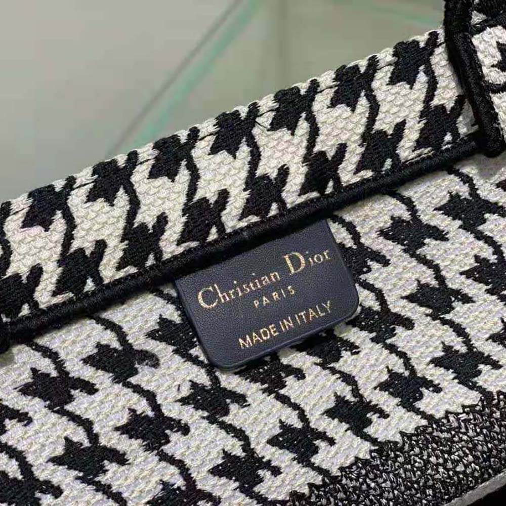 TÚI Christian Dior Book Tote Black and White Houndstooth Embroidery