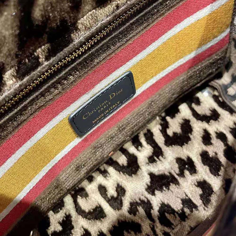 TÚI Dior Medium Lady D-lite Bag Beige Multicolor Mizza Embroidered Velvet