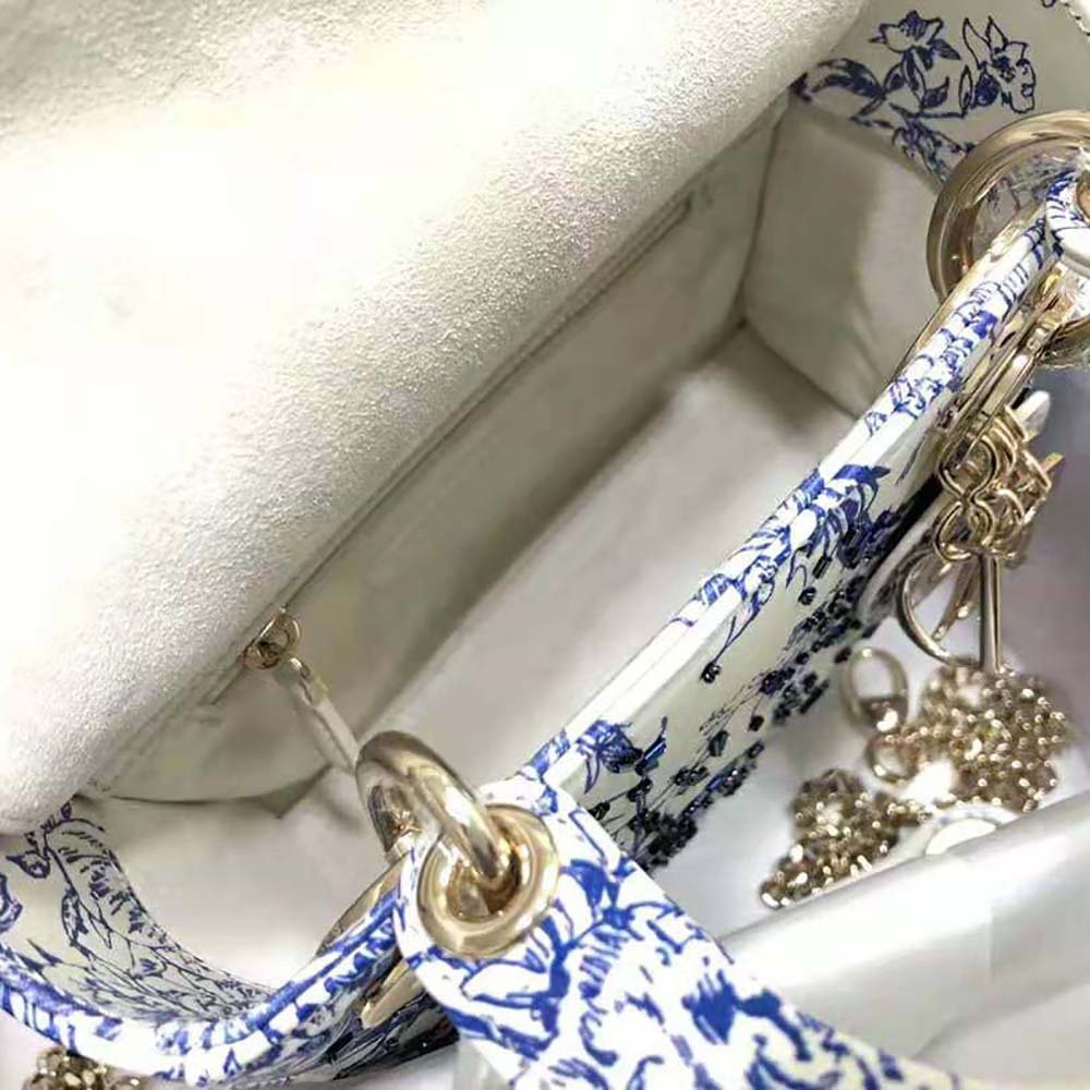 TÚI Christian Dior Dior Bag White Calfskin with Blue-Tone Printed and Bead-Embroidered Dior Jardin D’Hiver Motif