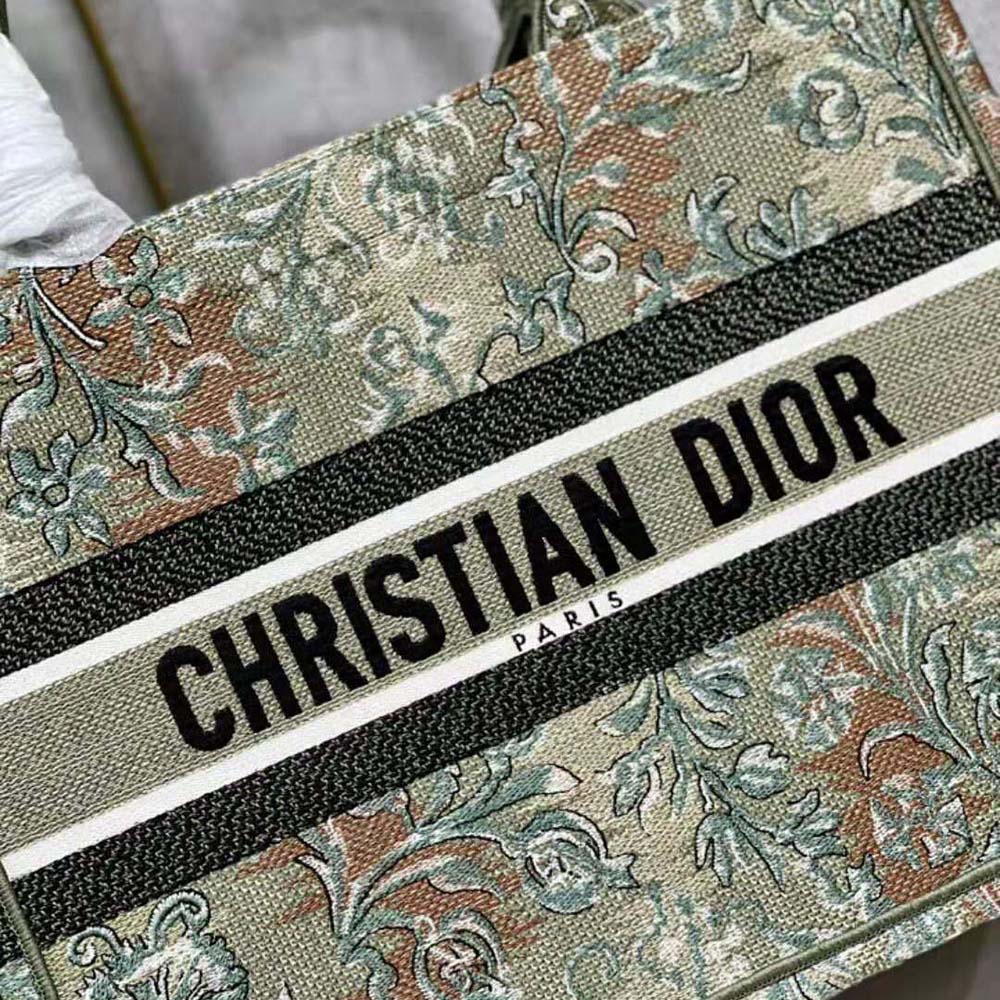 TÚI Christian Dior Book Tote Metallic Green Dior Brocart Embroidery