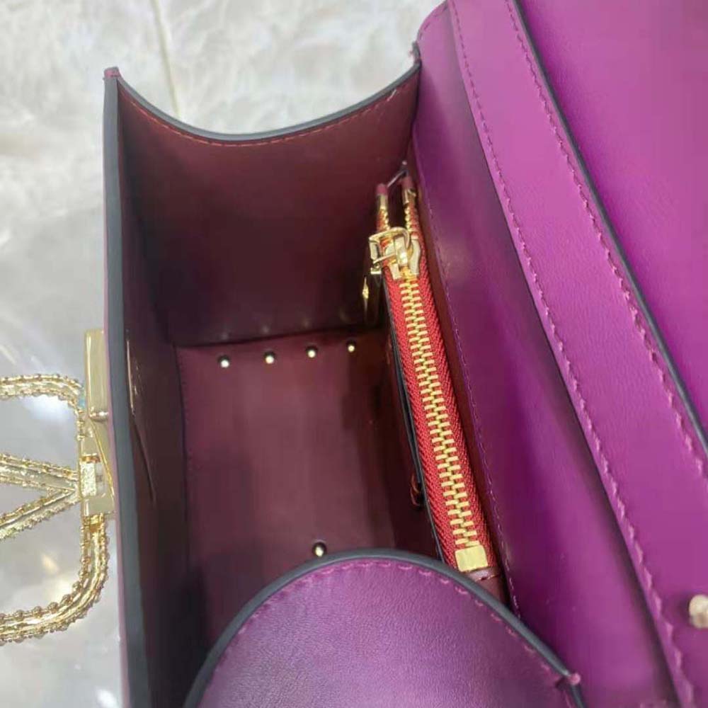 TÚI Valentino Women Small Vsling Calfskin Handbag with Jewel Handle-Purple