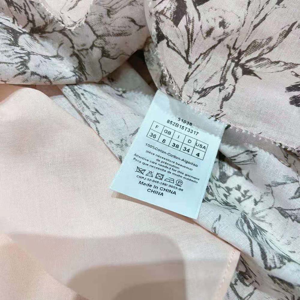 VÁY Dior Women Shirt Dress with Belt Rose Des Vents Cotton Denim with Dior Jardin Magique Motif