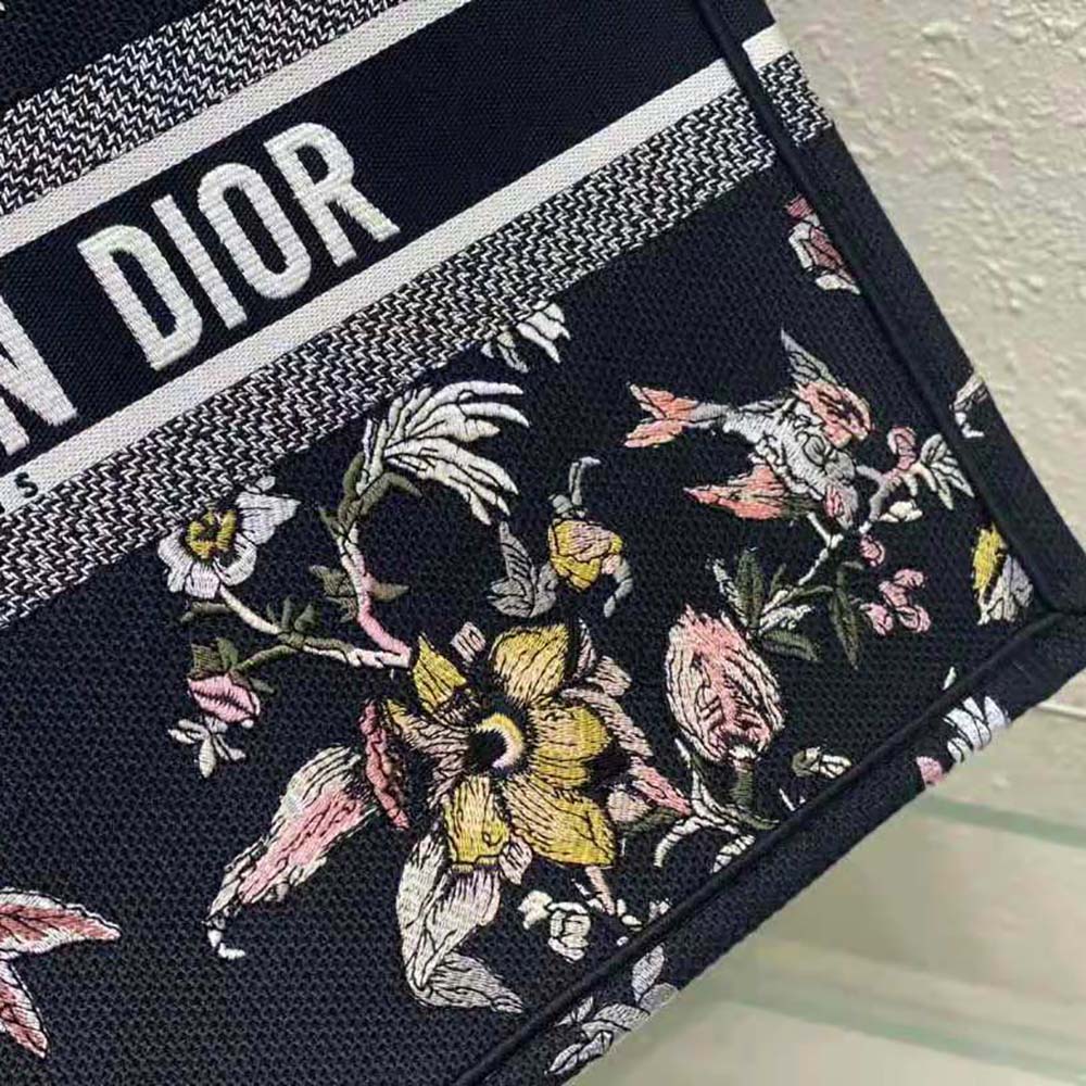 TÚI Christian Dior Book Tote Black Multicolor Dior Jardin Botanique Embroidery