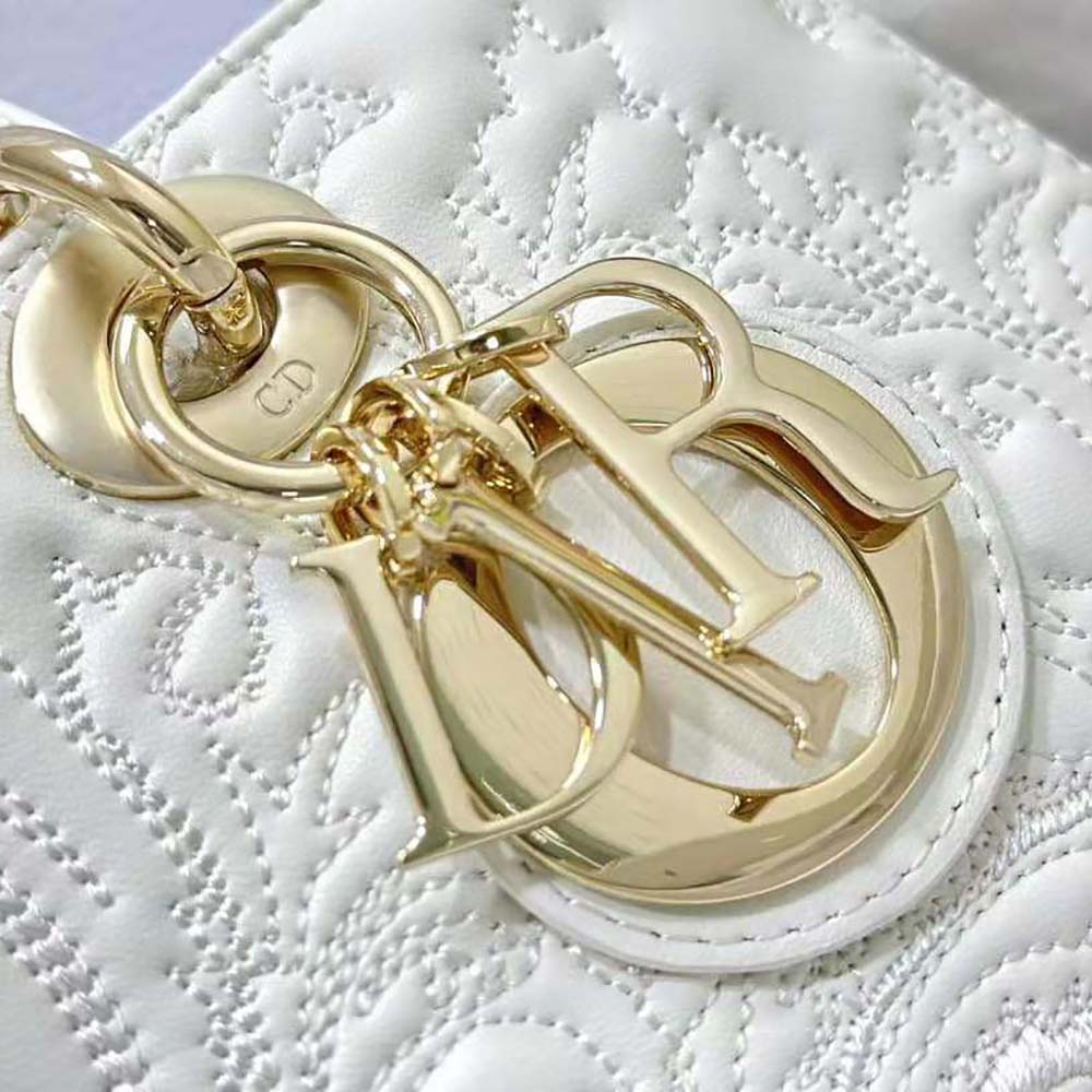 TÚI Dior Women Medium Lady D-joy Bag Latte Quilted-Effect Lambskin with Ornamental Motif