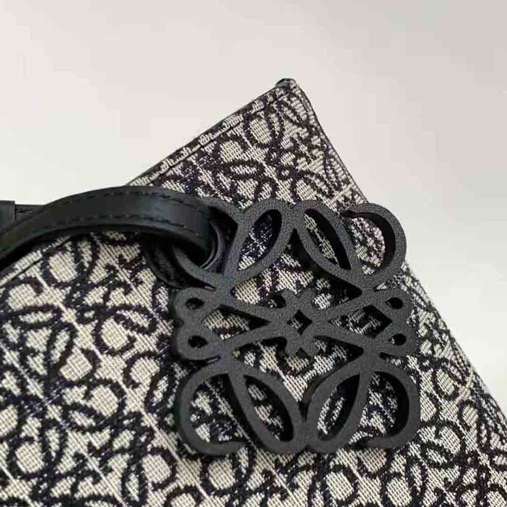 TÚI Loewe Square Tote Bag in Anagram Jacquard and Calfskin-Black