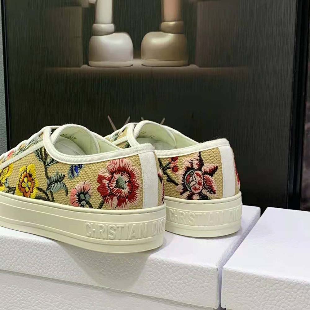 GIÀY Dior Women Walk’N’Dior Sneaker Beige Multicolor Raffia Embroidered with Dior Petites Fleurs Motif