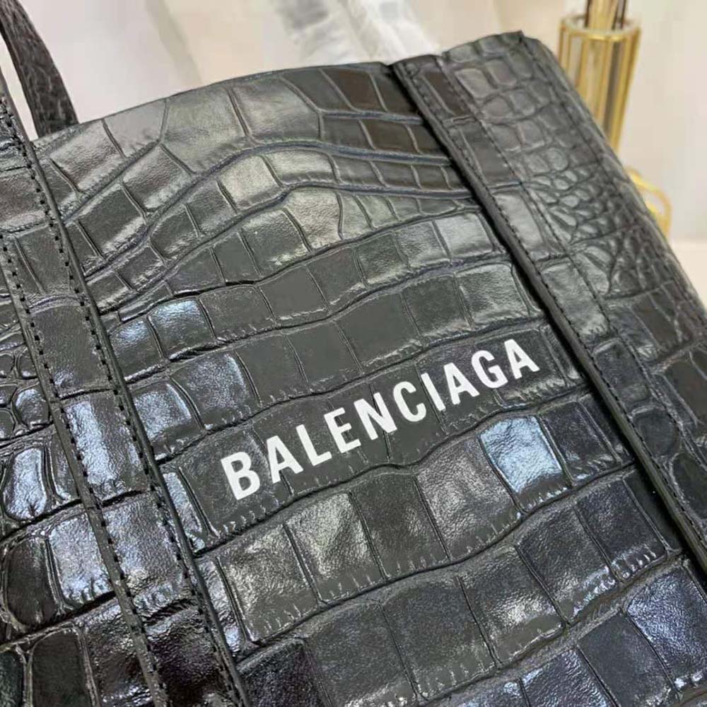 TÚI Balenciaga Everyday XXS Tote Bag in Black Shiny Crocodile Embossed Calfskin
