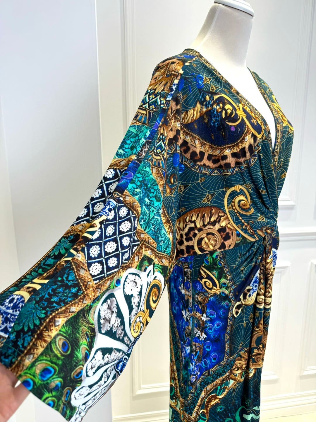 VÁY CAMILLA V NECK GREEN PEACOCK LONG DRESS High Classy