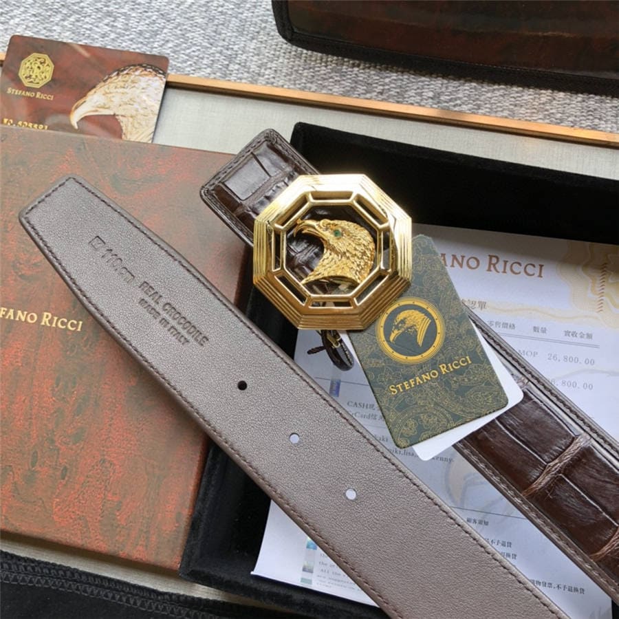 DÂY LƯNG STEFANO RICCI CROCODILE LEATHER DA CÁ SẤU Belt Khóa vàng