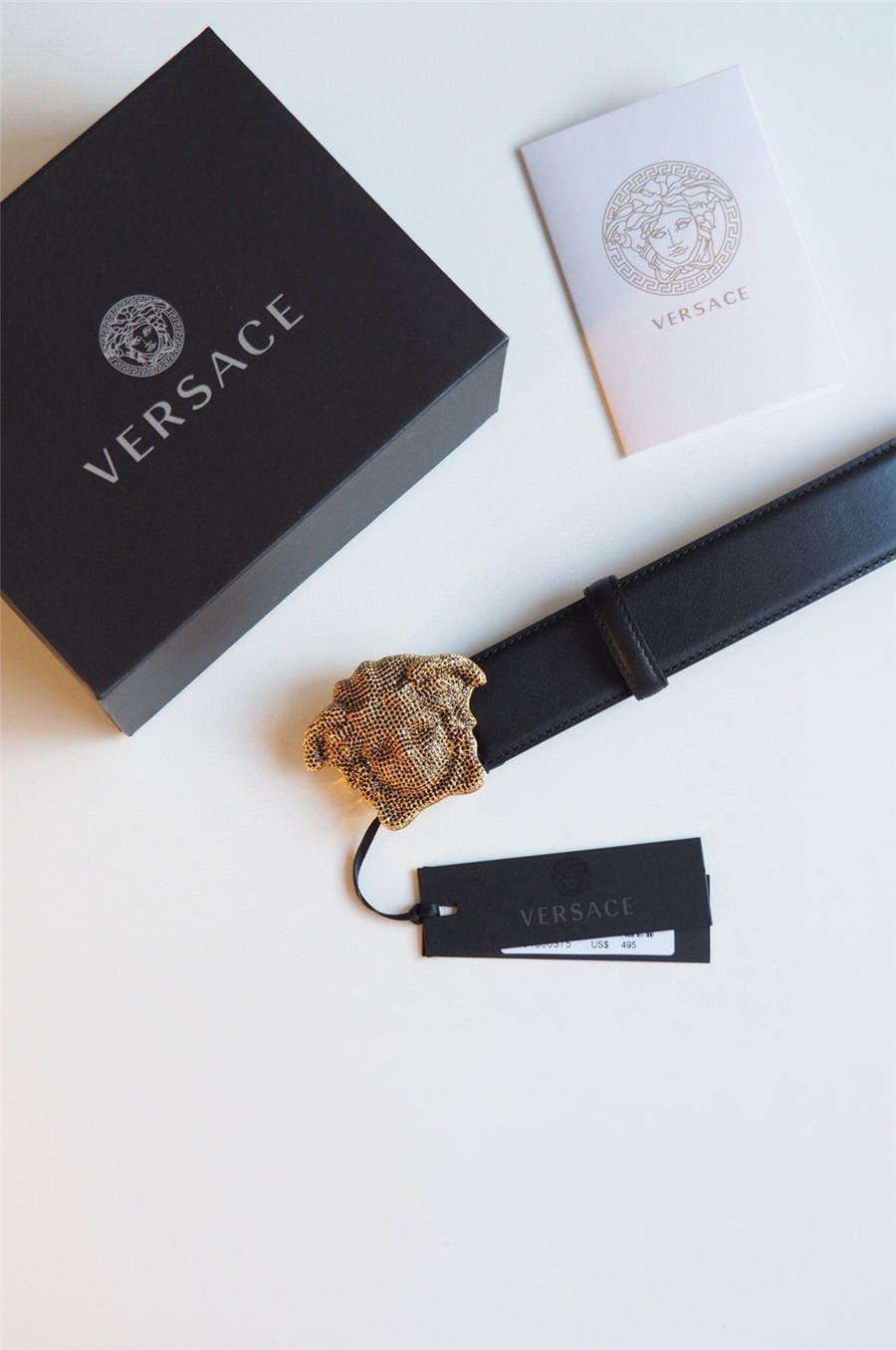 DÂY LƯNG VERSACE MEDUSA HEAD DIAMOND CALFSKIN LEATHER Khóa đen