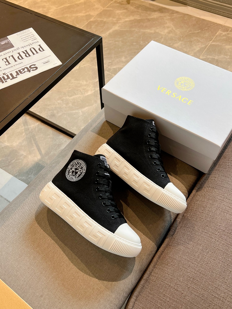 GIÀY VERSACE GRECA SNEAKERS HIGH TOP CANVAS BLACK