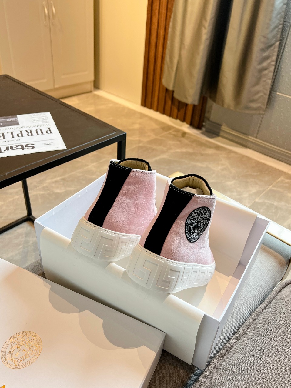 GIÀY VERSACE GRECA SNEAKERS HIGH TOP SUEDE PINK