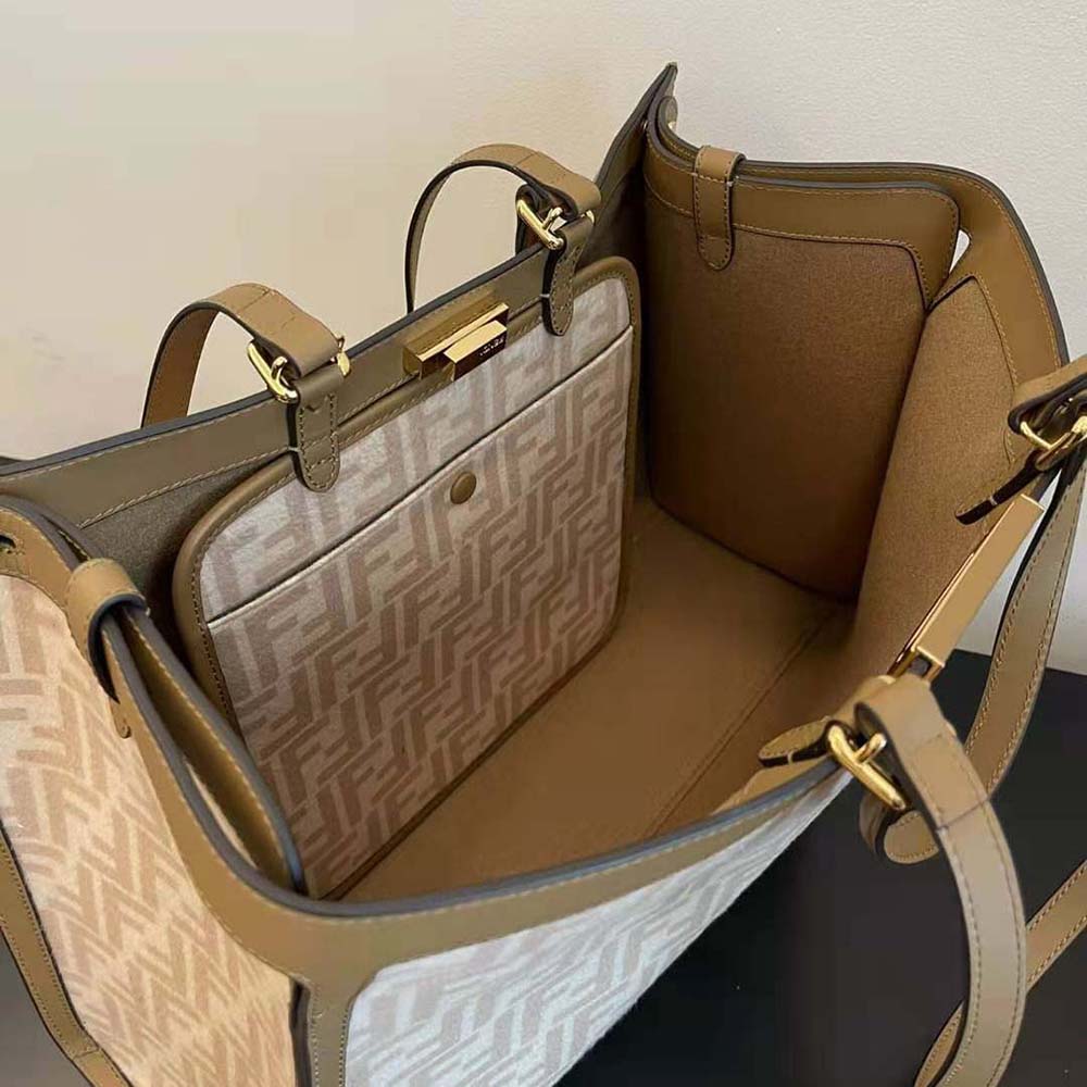 TÚI FENDI Medium Peekaboo X-Tote Beige FF Wool Bag