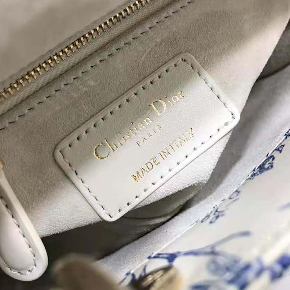 TÚI Christian Dior Dior Bag White Calfskin with Blue-Tone Printed and Bead-Embroidered Dior Jardin D’Hiver Motif