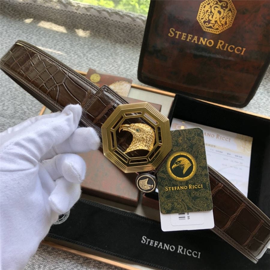 DÂY LƯNG STEFANO RICCI CROCODILE LEATHER DA CÁ SẤU Belt Khóa vàng