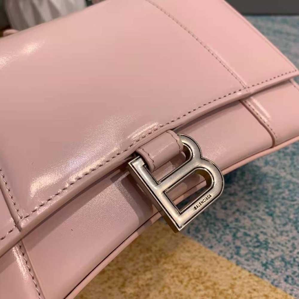 TÚI Balenciaga Hourglass Small Top Handle Bag in Light Pink Shiny Box Calfskin