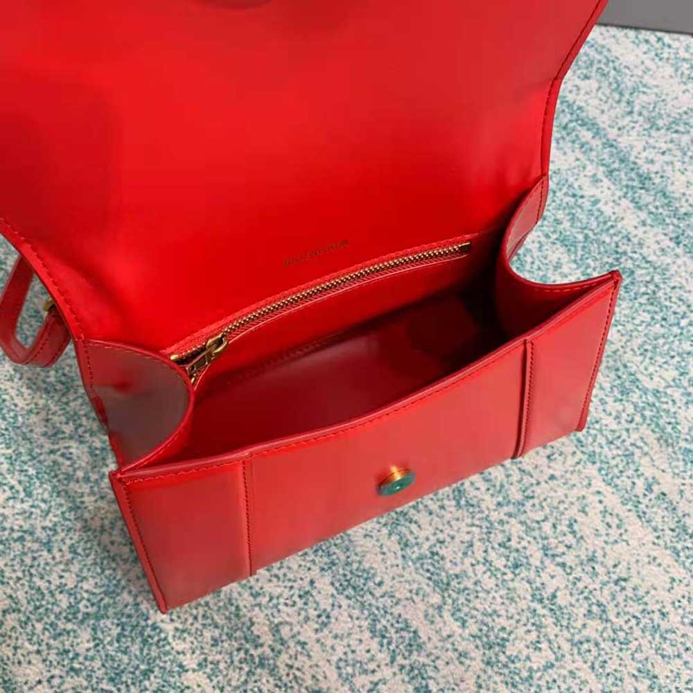 TÚI Balenciaga Hourglass Small Top Handle Bag in Shiny Box Calfskin-Red