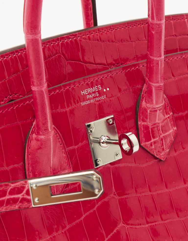 TÚI Hermès Birkin 25 Niloticus Crocodile Lisse Rose Extreme Silver Buckle khóa trắng