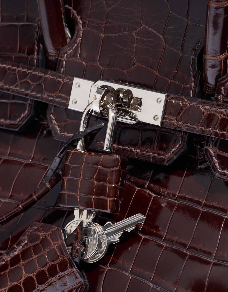 TÚI Hermès Birkin 25 Crocodile Niloticus Cocoan Silver Buckle khóa trắng