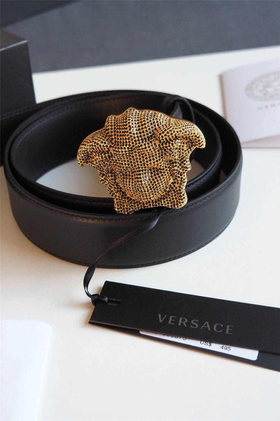 DÂY LƯNG VERSACE MEDUSA HEAD DIAMOND CALFSKIN LEATHER Khóa đen