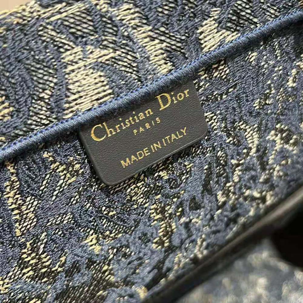 TÚI Christian Dior Book Tote Blue Dior Brocart Embroidery with Denim Effect