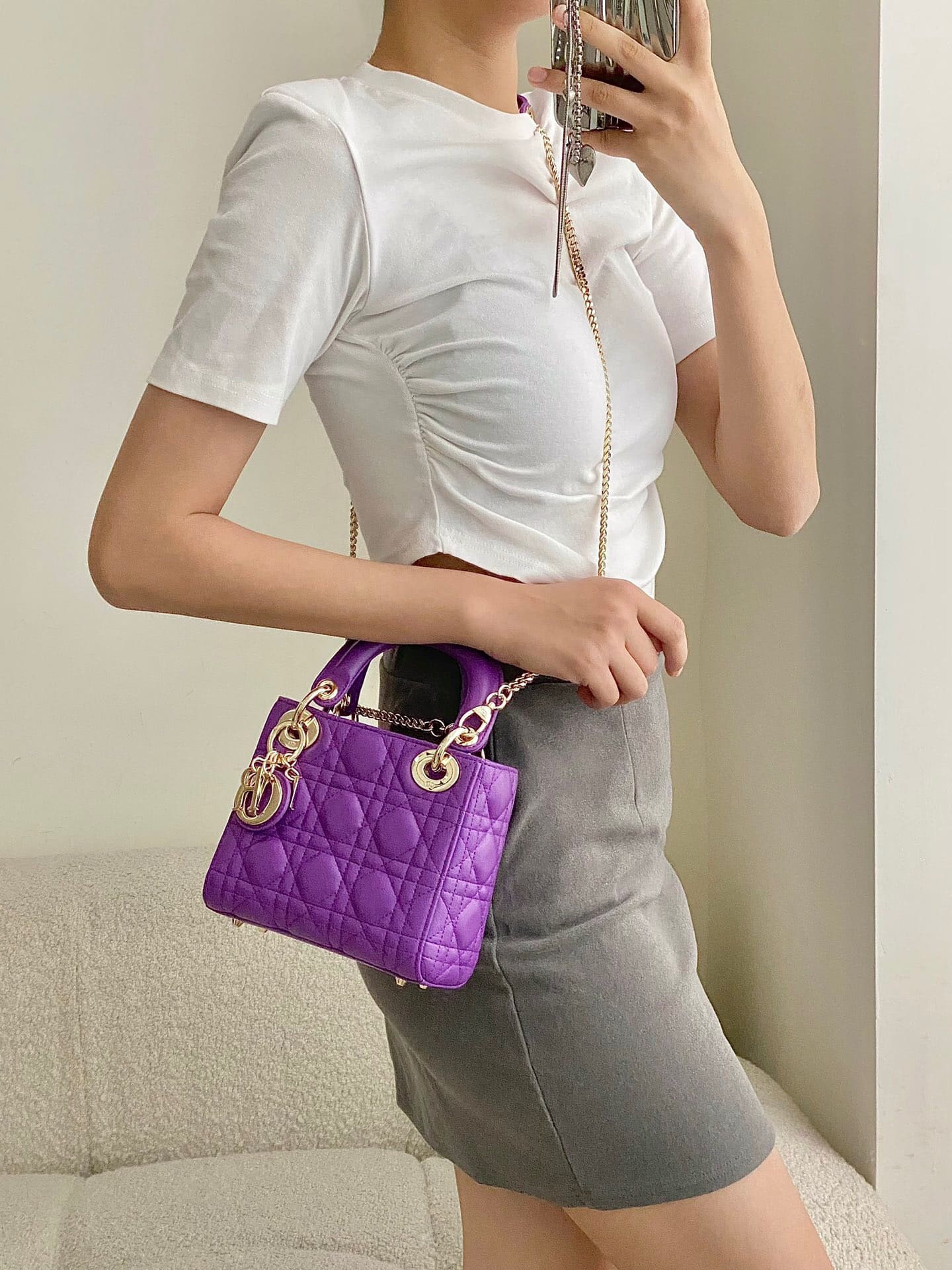 TÚI CHRISTIAN DIOR Lady Dior Bag Purple Cannage Lambskin