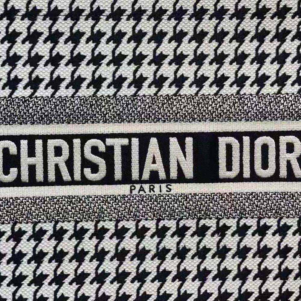 TÚI Christian Dior Book Tote Black and White Houndstooth Embroidery