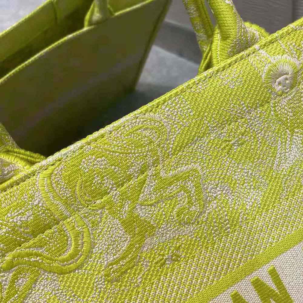 TÚI Dior Women Small Dior Book Tote Lime Toile de Jouy Reverse Embroidery
