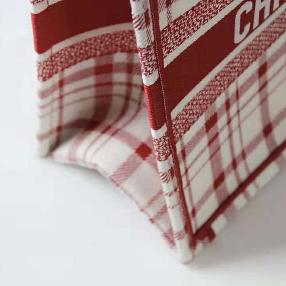 TÚI Dior Women Small Dior Book Tote Raspberry Check’n’Dior Embroidery