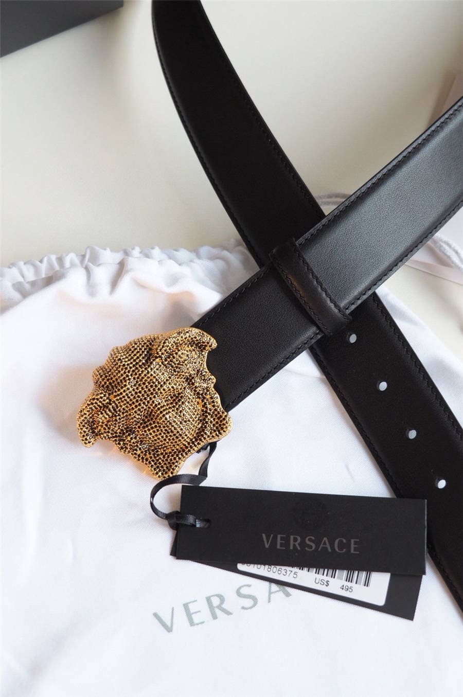 DÂY LƯNG VERSACE MEDUSA HEAD DIAMOND CALFSKIN LEATHER Khóa vàng