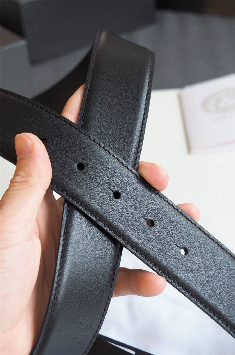 DÂY LƯNG VERSACE MEDUSA HEAD DIAMOND CALFSKIN LEATHER Khóa đen