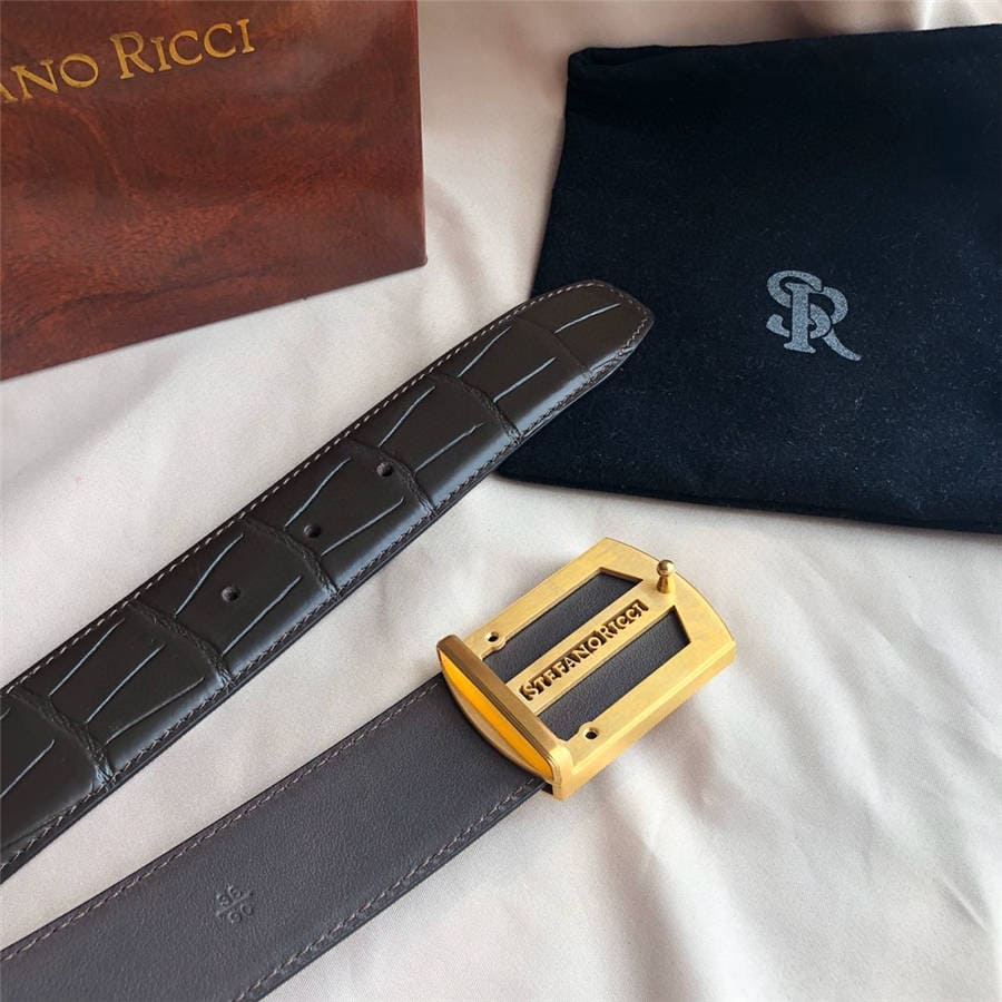 DÂY LƯNG STEFANO RICCI CROCODILE LEATHER DA CÁ SẤU Belt Khóa vàng