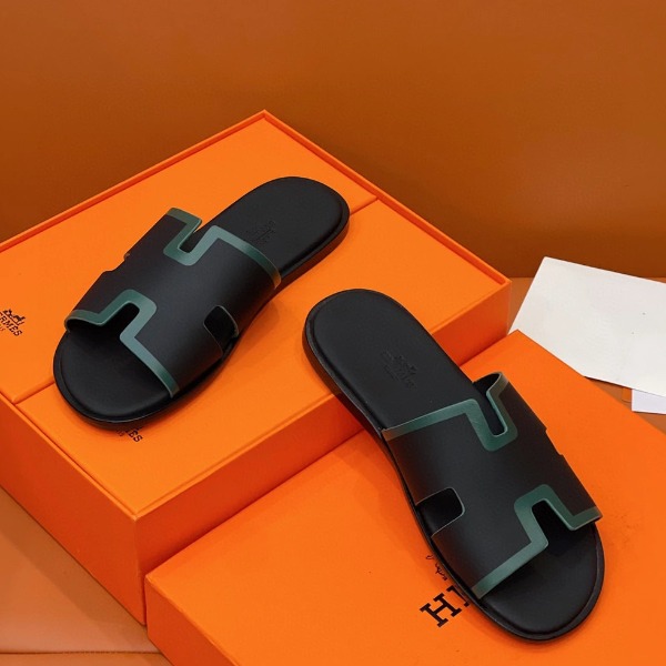 DÉP HERMES IZMIR BLACK H GREEN FRAME SANDAL AAA