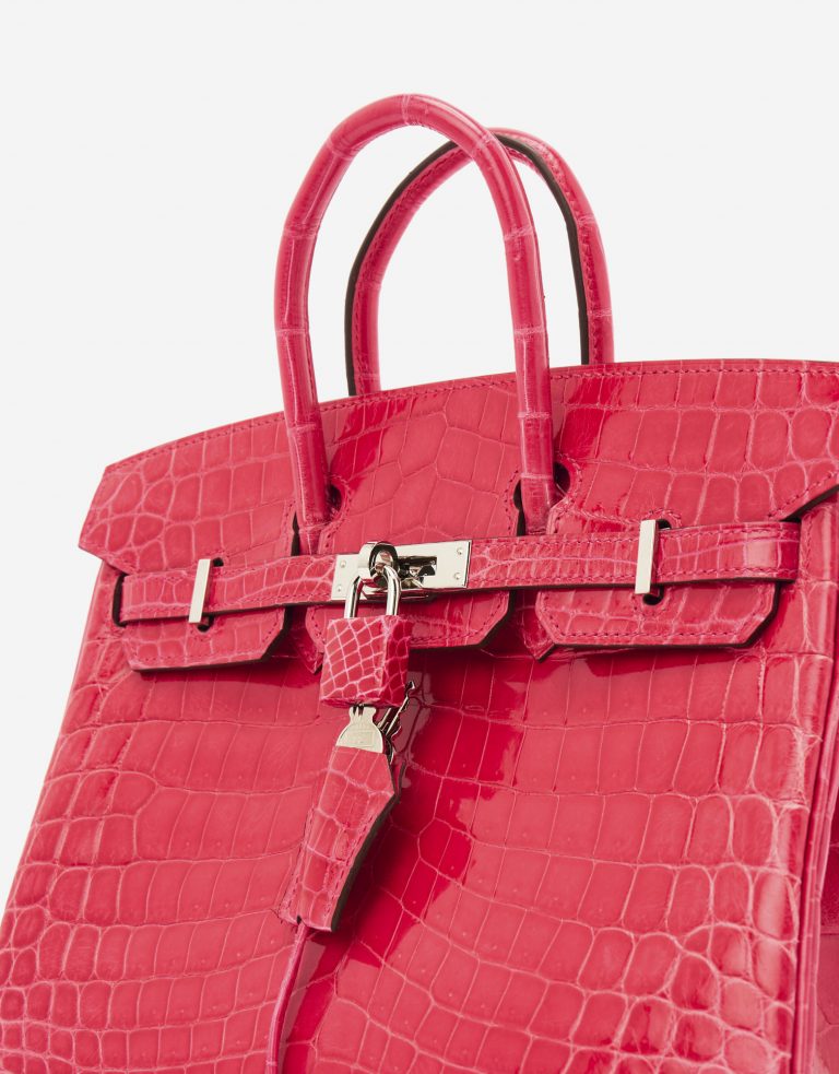 TÚI Hermès Birkin 25 Niloticus Crocodile Lisse Rose Extreme Silver Buckle khóa trắng