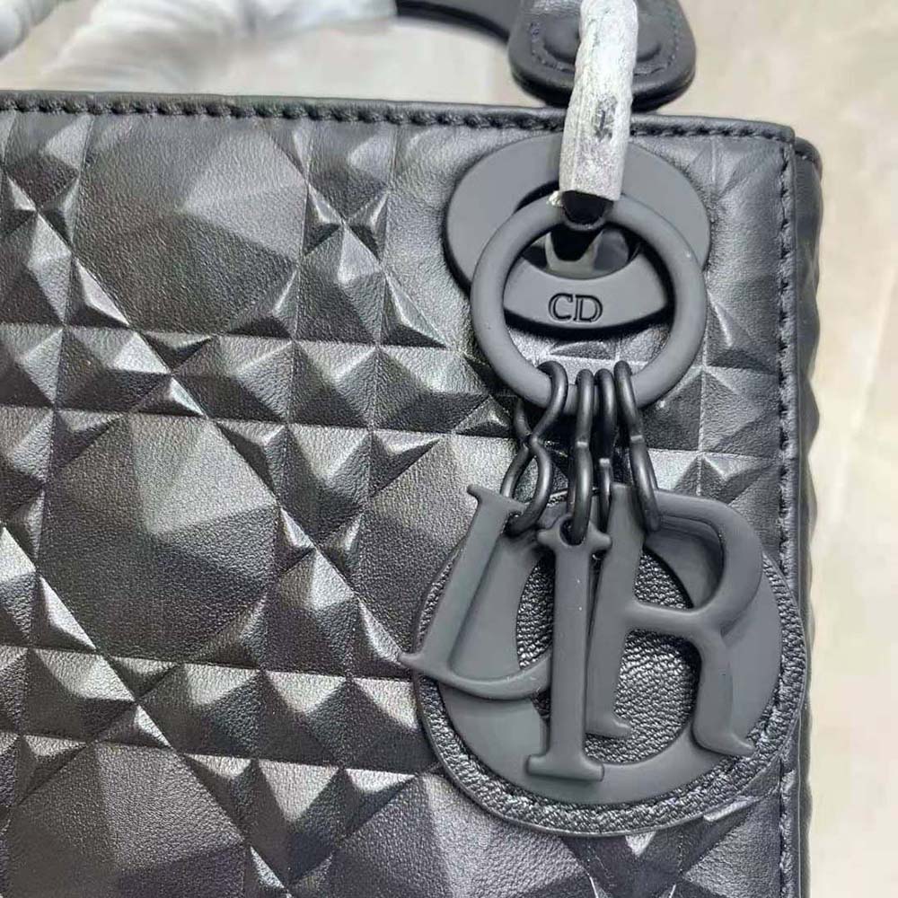 TÚI Dior Women Mini Lady Dior Bag Black Cannage Calfskin with Diamond Motif